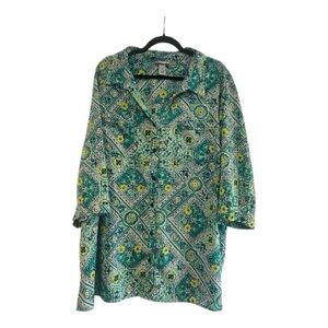 Catherines Womens Artsy Button Up Top Size 3X Office Polyester Mature Flowy